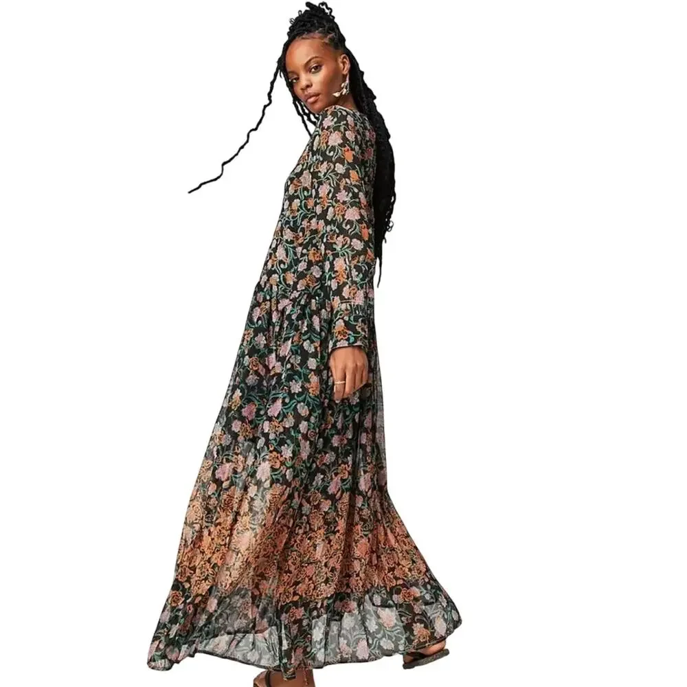 Free People FP See It Through Floral Boho Lined Dress Black Size M - Picture 2 of 5